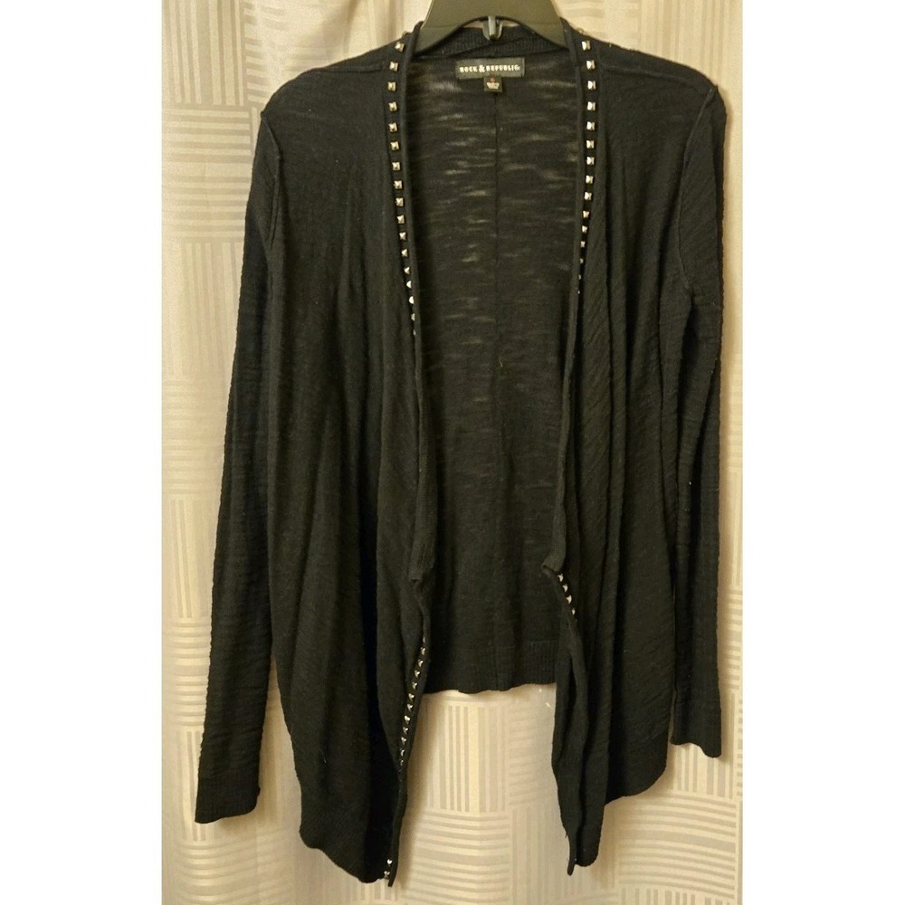 Rock & Republic Black Open Front Cardigan with Stud Trim
